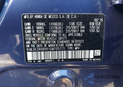 2016 Honda Hr-V Ex z USA, uszkodzony, nr VIN 3CZRU6H51GM705213